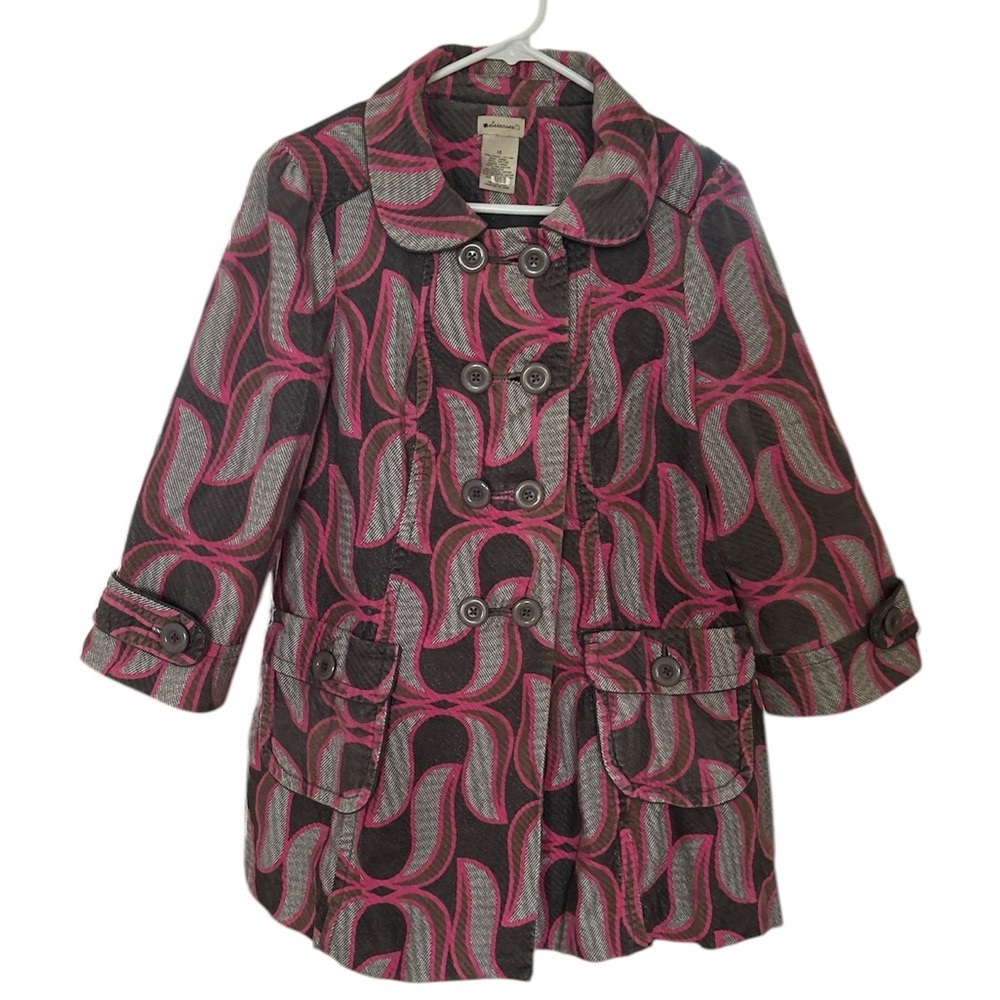 Elevenses Anthropologie Paisley Pink Grey Peacoat Sz 12 NWOT Winter Coat